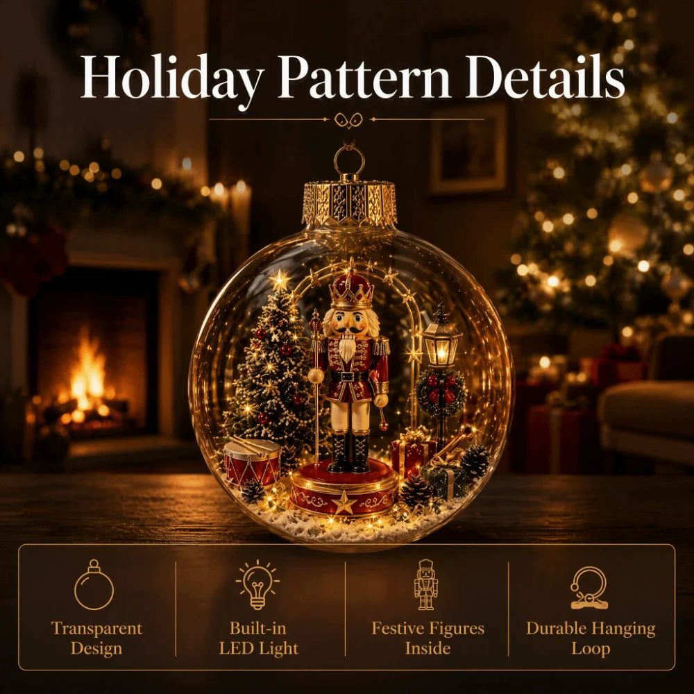 1 pezzo di ornamento natalizio a forma di palla in acrilico da 8 cm, design trasparente con ciondolo luminoso di Babbo Natale, decorazione natalizia da appendere.
