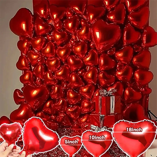 50 Pezzi Palloncini a Cuore in Foil Rosso 5/10/18/32 Pollici per San Valentino, Decorazione Romantica, Sfondo per Compleanni e Anniversari