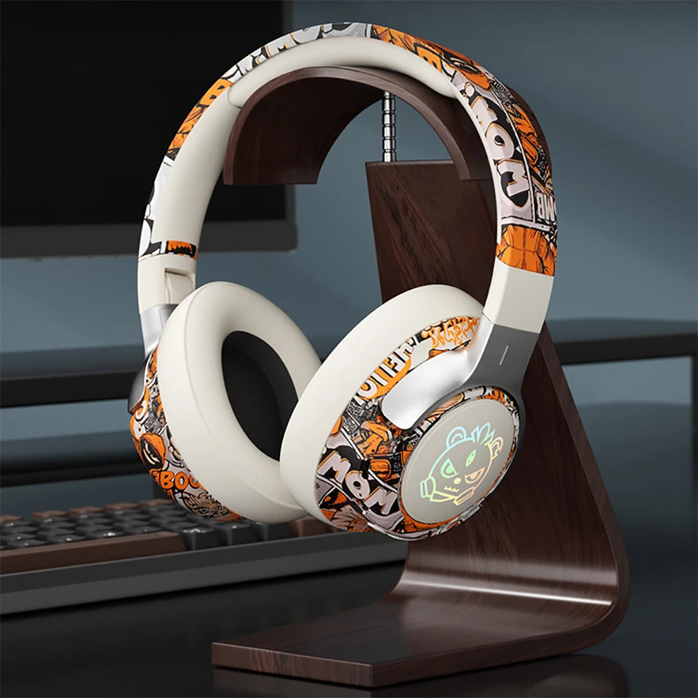 Cuffie da gioco Bluetooth 5.3 - Cuffie wireless con luci RGB, modalità a bassa latenza, microfono con cancellazione del rumore, paraorecchie confortevoli per PC