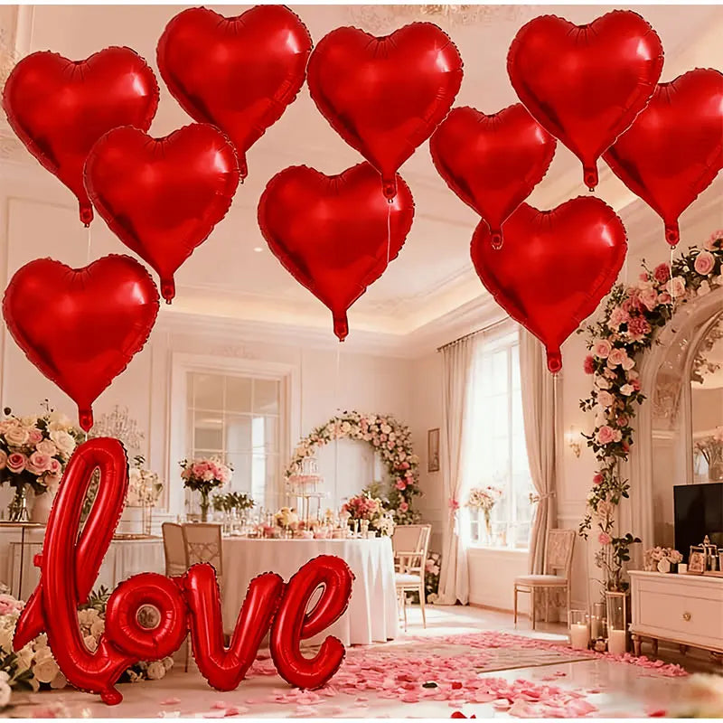 50 Pezzi Palloncini a Cuore in Foil Rosso 5/10/18/32 Pollici per San Valentino, Decorazione Romantica, Sfondo per Compleanni e Anniversari