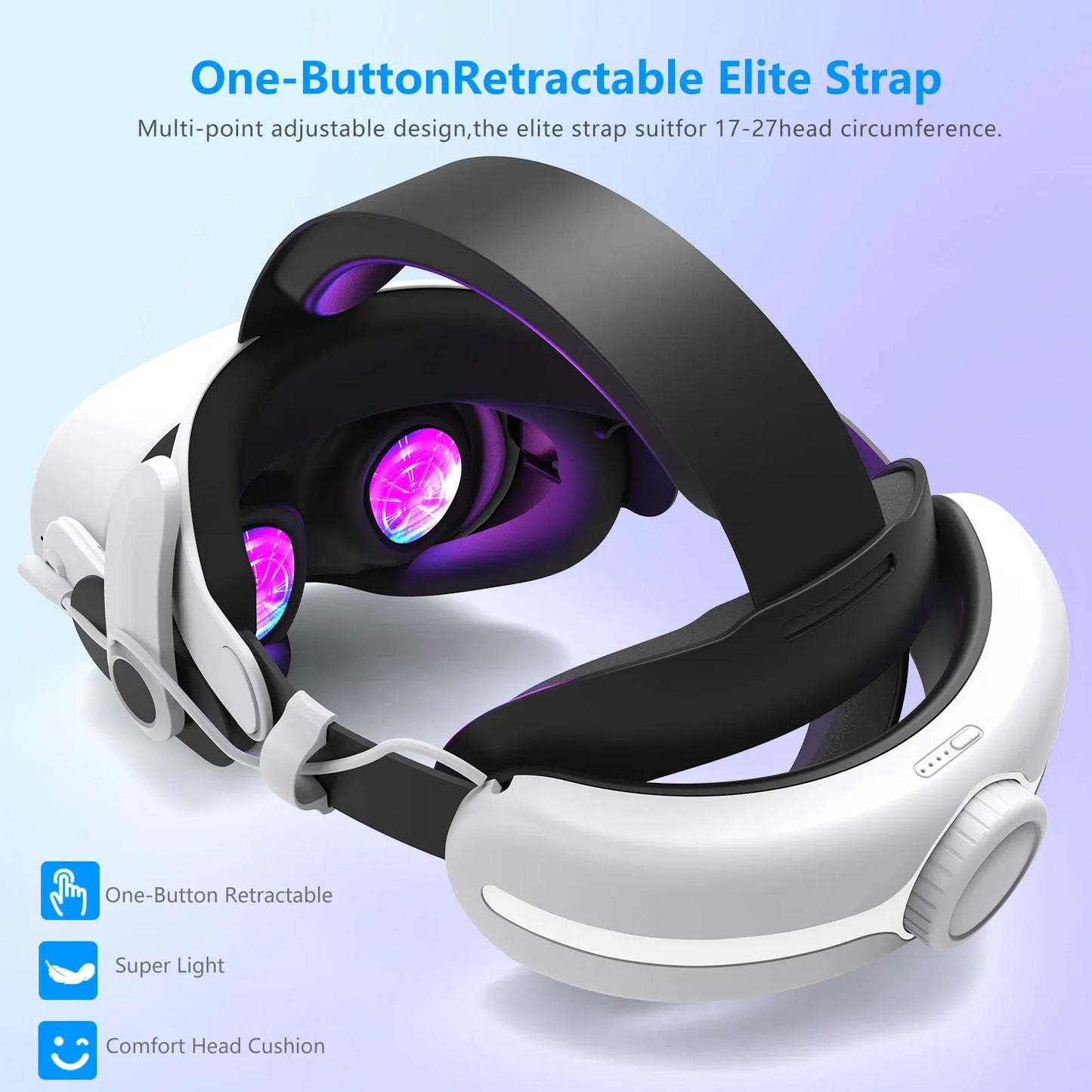 Accessorio Elite per Visore VR Quest3S: Fascia per la Testa Regolabile con Ricarica 12000mAh per un'Esperienza di Gioco Confortevole con Meta Quest3