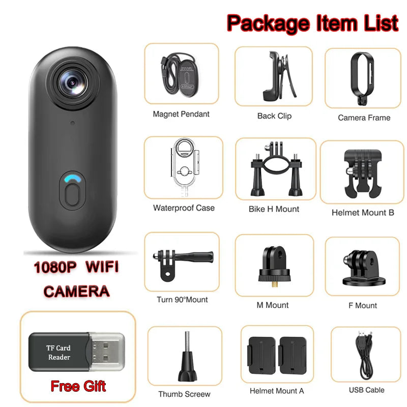 Videocamera d'Azione 4K Mini HD WiFi 2.4G Impermeabile con Clip Magnetica, Telecamera POV Indossabile per Moto e Corpo