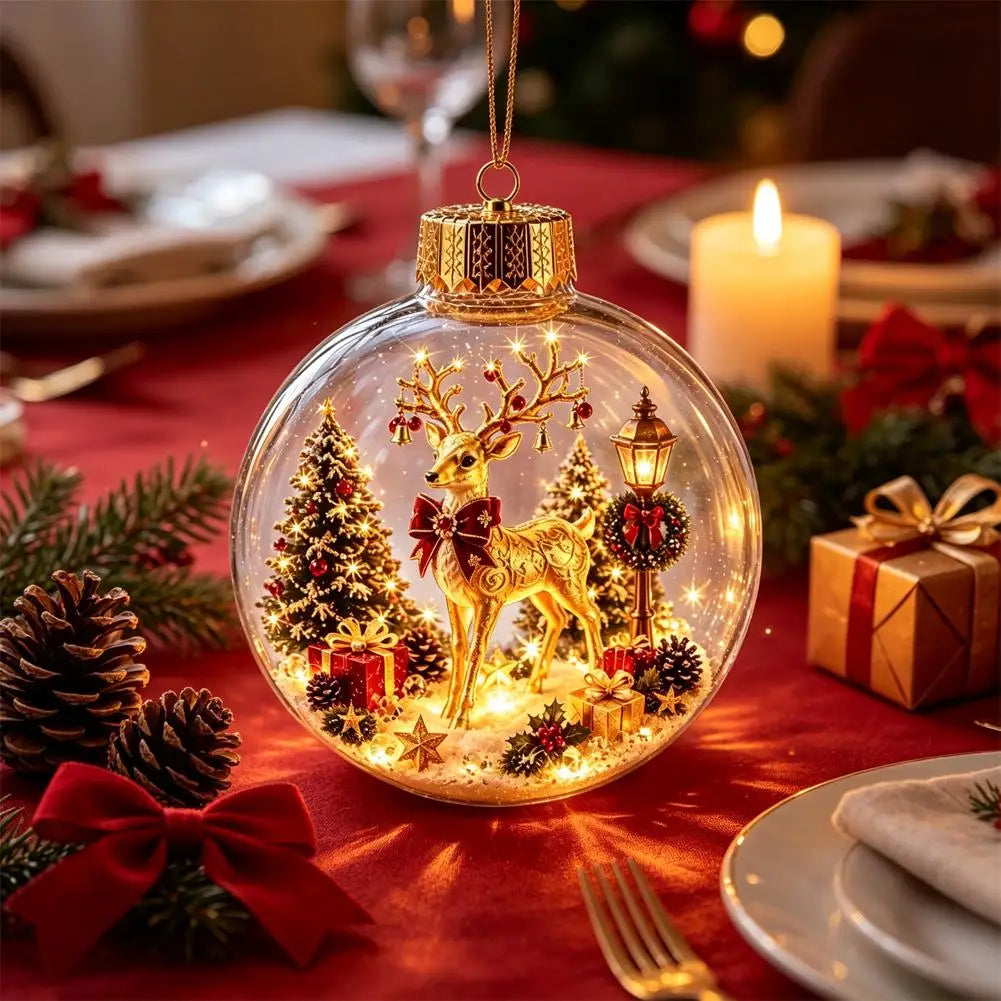 Decorazioni Natalizie con Luci, Creativo Schiaccianoci, Renna, Pupazzo di Neve, Albero di Natale Luminoso, Pendente Decorativo, Sfera di Cristallo