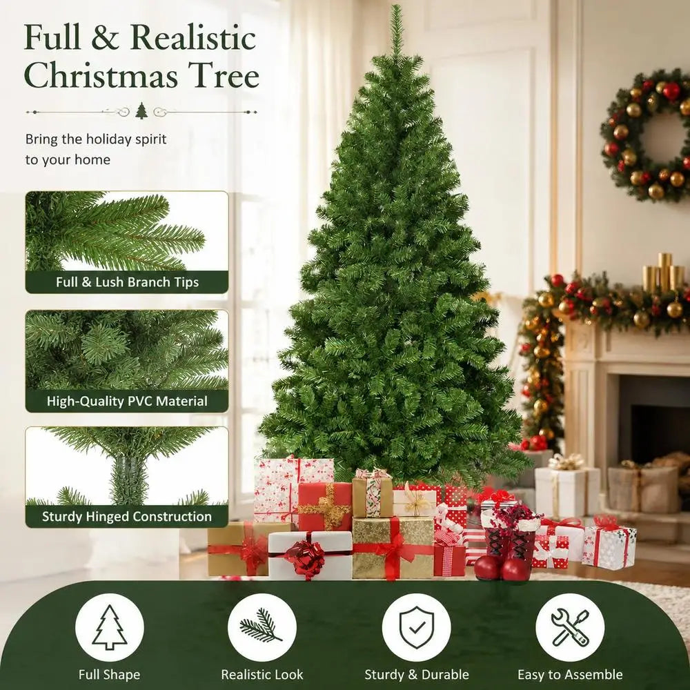 Albero di Natale artificiale in PVC senza luci, 6 piedi, con giunti a cerniera