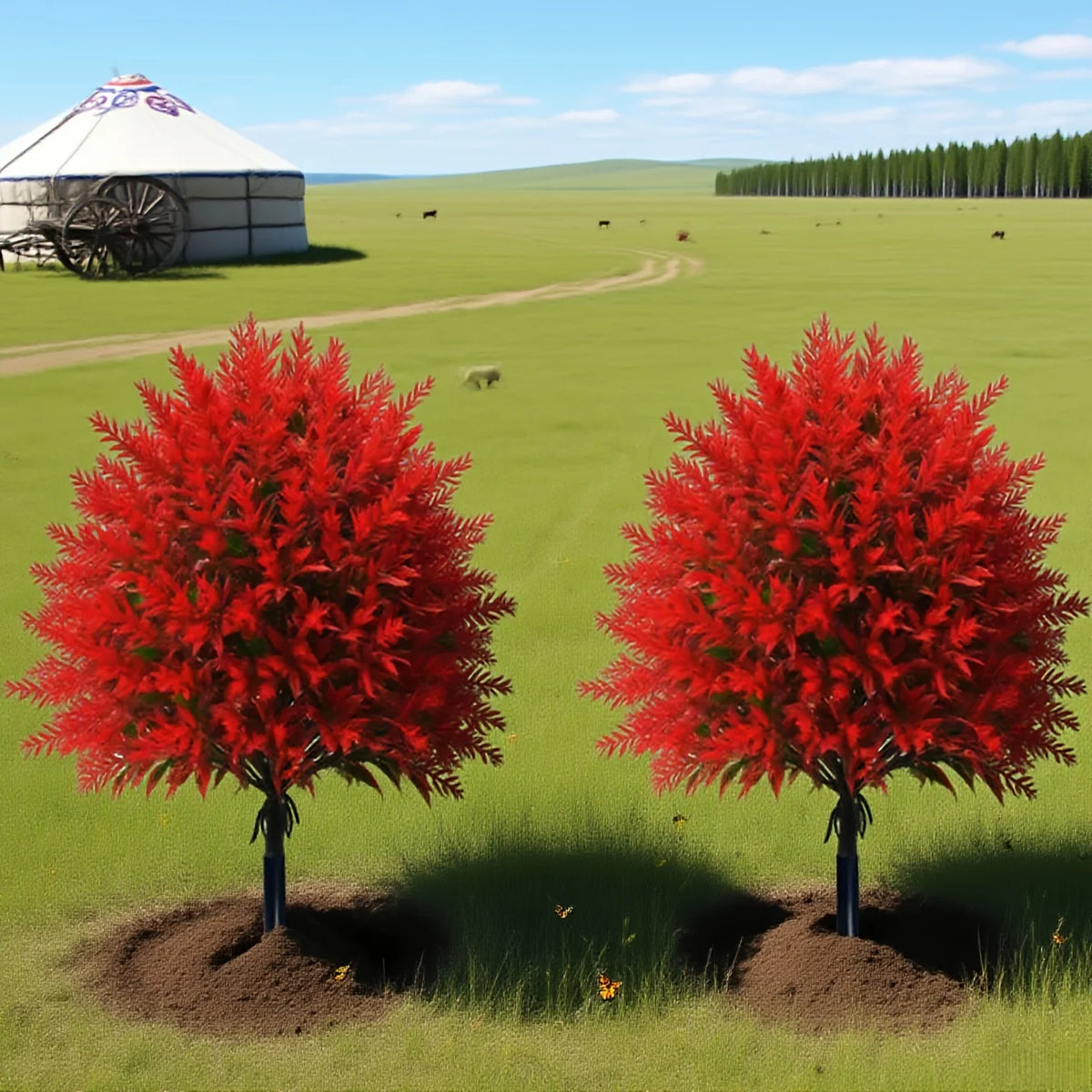 1 pezzo di fiori artificiali di palo a terra di lavanda rossa con picchetti per case di Natale, giardini di hotel, uffici, ornamenti da giardino