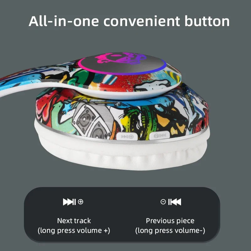 Cuffie Bluetooth Graffiti Wireless LED Light Game Doodle Cuffie wireless con microfono per bambini Ragazzo Ragazza Regalo Supporto TF Card