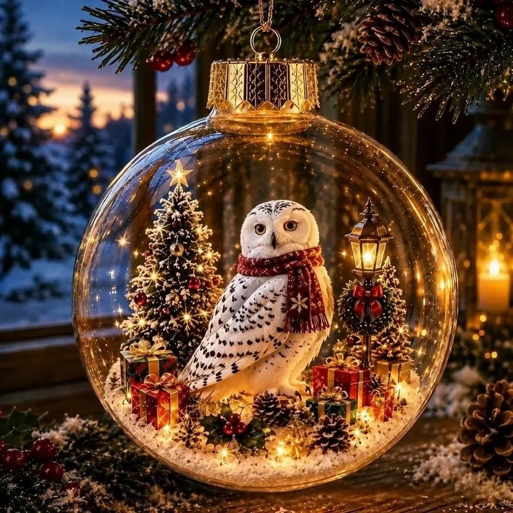 1 pezzo di ornamento natalizio a forma di palla in acrilico da 8 cm, design trasparente con ciondolo luminoso di Babbo Natale, decorazione natalizia da appendere.