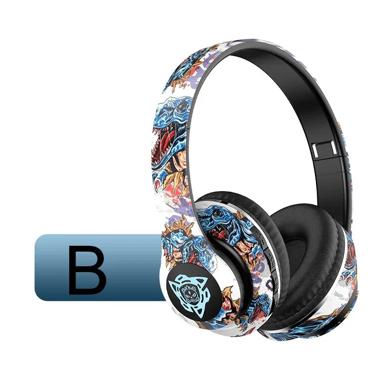 Nuovi Auricolari LED Stile Graffiti Bluetooth Cablati e Wireless, Pieghevoli con Bassi Potenti, Stereo HIFI per Musica e Sport