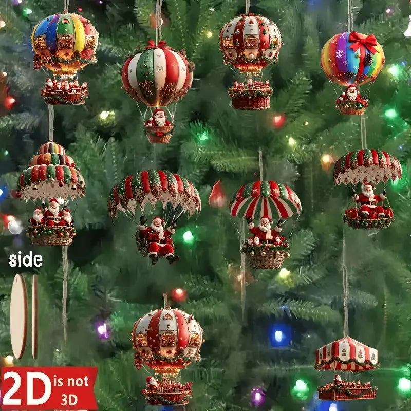 Un set di 10 pezzi di ornamenti pendenti in legno fatti a mano della serie di paracadute di Babbo Natale: perfetta decorazione regalo per le vacanze per la casa e il giardino