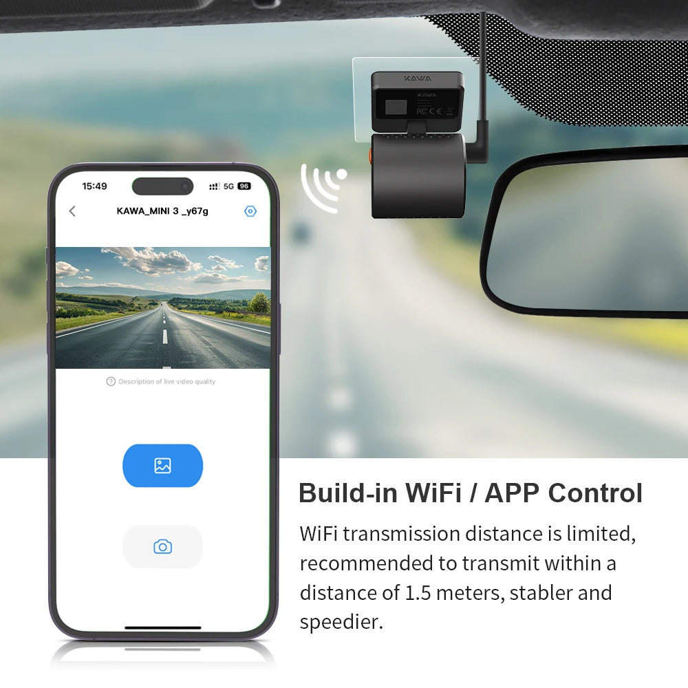 Telecamera da cruscotto 2K per auto DVR KAWA Dash Cam MINI 3 Videoregistratore Controllo vocale di emergenza Visione notturna WiFi APP Monitor Dashcam