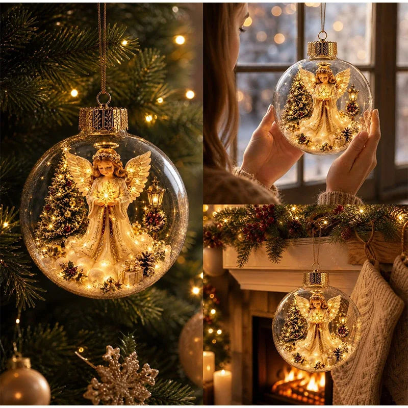Decorazione natalizia a forma di diorama, sfera trasparente luminosa, nuovo design, decorazione invernale a forma di diorama, ideale per finestre, albero di Natale, da appendere, regali per le feste.
