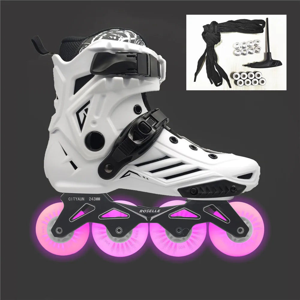Scarpe da pattini a LED da 80 mm per scarpe da skate in linea FSK Slalom Bianco Rosso Blu Rosa Flash colorato 4 ruote / 3 ruote Speed Shine