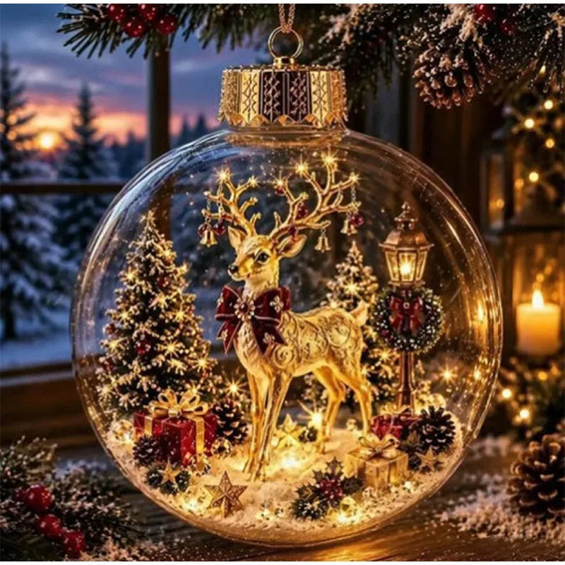 Decorazione natalizia a forma di diorama, sfera trasparente luminosa, nuovo design, decorazione invernale a forma di diorama, ideale per finestre, albero di Natale, da appendere, regali per le feste.