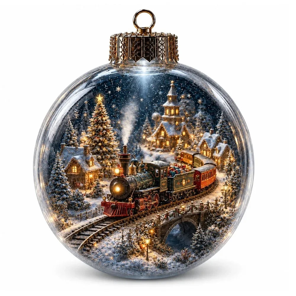1 pezzo di ornamento natalizio a forma di palla in acrilico da 8 cm, design trasparente con ciondolo luminoso di Babbo Natale, decorazione natalizia da appendere.
