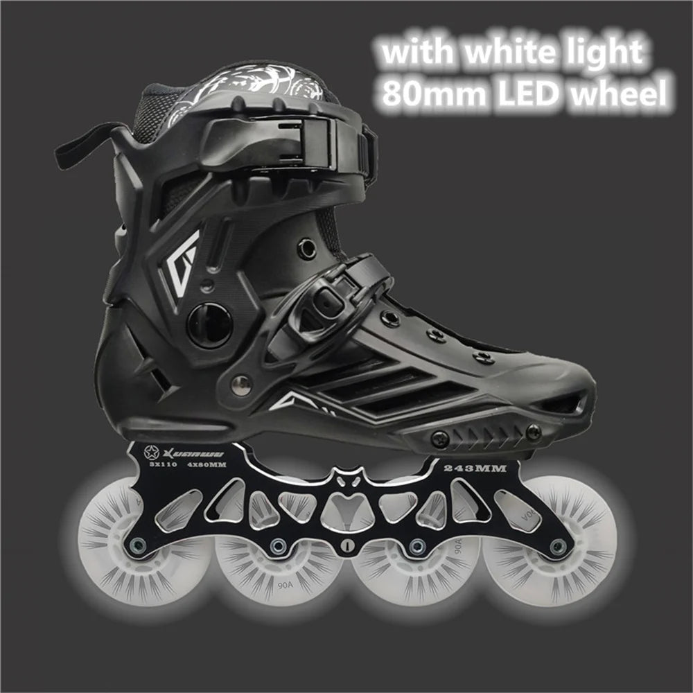 Scarpe da pattini a LED da 80 mm per scarpe da skate in linea FSK Slalom Bianco Rosso Blu Rosa Flash colorato 4 ruote / 3 ruote Speed Shine