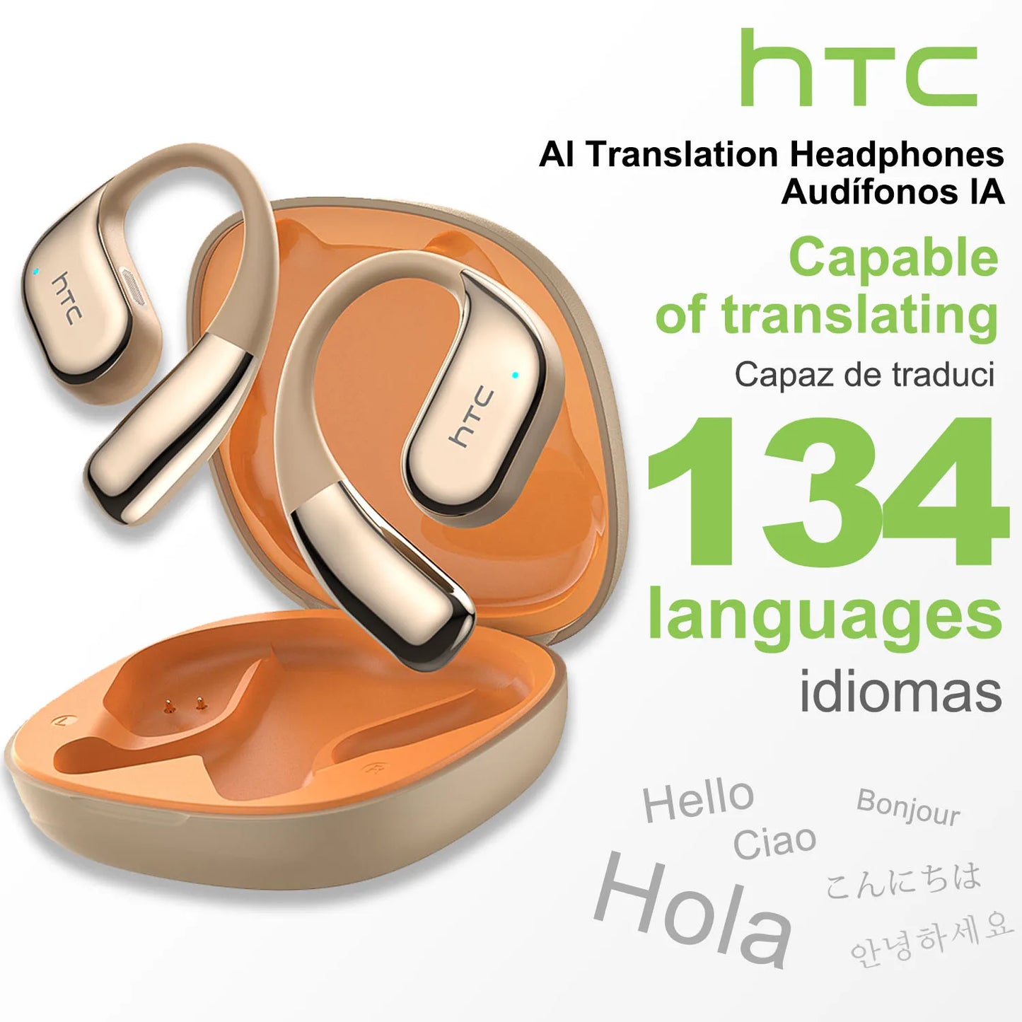 【Auricolari Traduttori AI】 HTC NE39 Cuffie Bluetooth OWS Sportive Wireless con Riduzione del Rumore e Microfono Lunga Durata