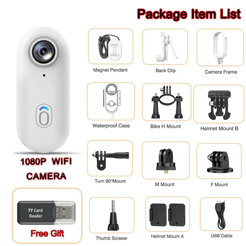 Videocamera d'Azione 4K Mini HD WiFi 2.4G Impermeabile con Clip Magnetica, Telecamera POV Indossabile per Moto e Corpo