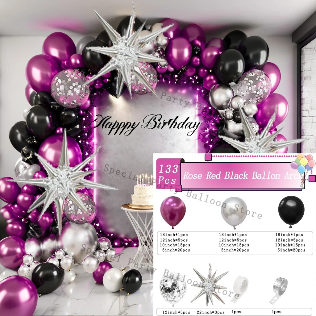 Kit arco ghirlanda di palloncini neri viola argento Palloncino di coriandoli in lattice Decorazioni per feste di buon compleanno Anniversario di matrimonio Baby Shower