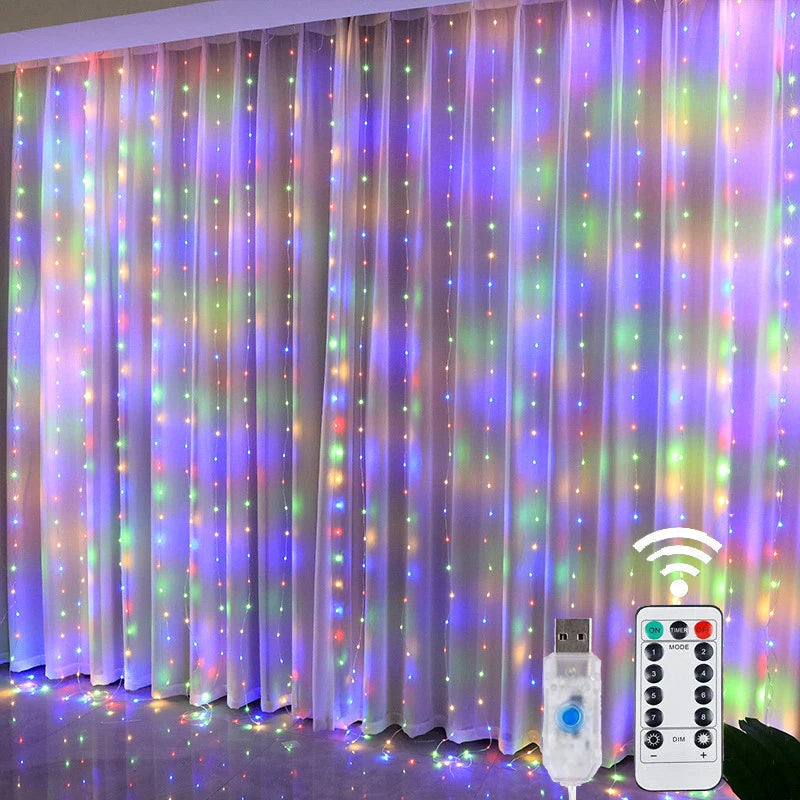 Luci natalizie LED Luci per tende a corda fata 8 modalità Telecomando USB Festone Decorazioni natalizie per le vacanze domestiche Lampada di Capodanno