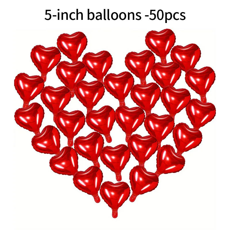 50 Pezzi Palloncini a Cuore in Foil Rosso 5/10/18/32 Pollici per San Valentino, Decorazione Romantica, Sfondo per Compleanni e Anniversari