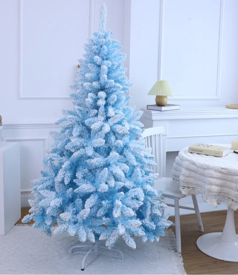 Albero di Natale Artificiale da Terra Rosa e Blu, Morbido e Premium, con Effetto Neve, 3 Misure, per Decorazioni Natalizie Domestiche e Feste