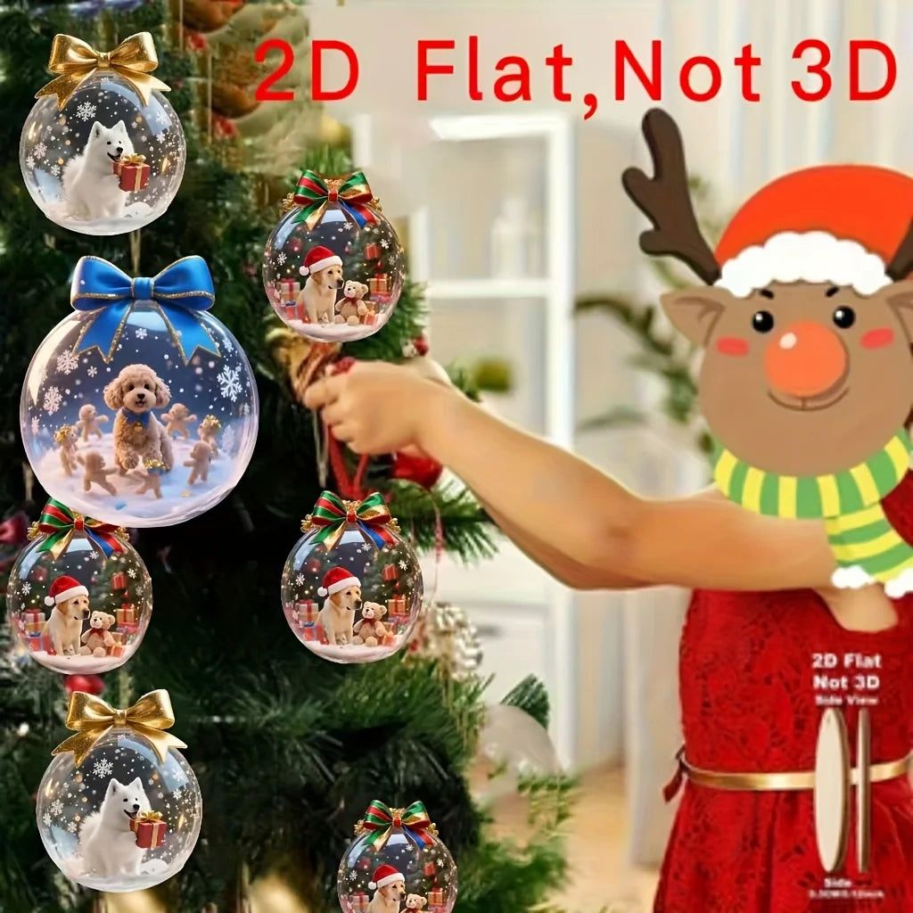 Set da 8 pezzi di decorazioni natalizie con palline pendenti in legno 2D per cani carini per la finestra di casa, l'ufficio, l'aula, il cortile e l'arredamento delle feste