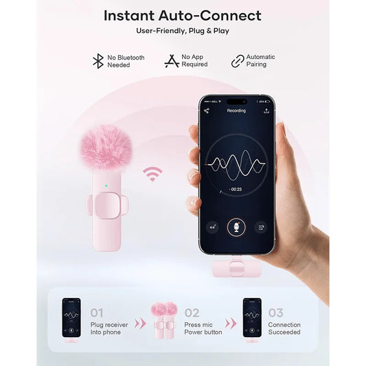 Microfono Lavalier Wireless Mini con Riduzione del Rumore per iPhone USB-C Android, per Registrazione Video e Vlog