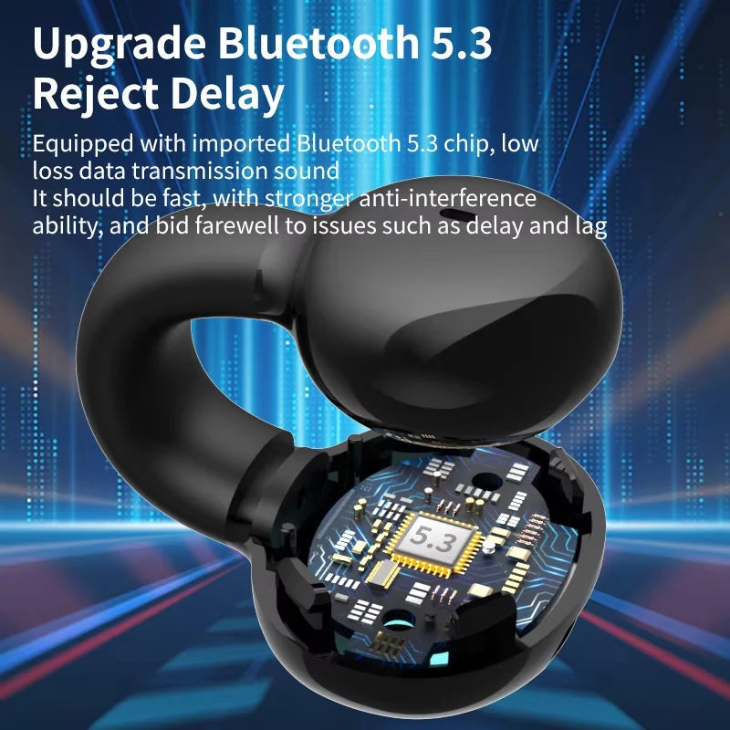 Auricolare Bluetooth senza fili Conduzione ossea a orecchio singolo Clip per orecchio Musica con cancellazione del rumore Chiamata HD Auricolare da gioco sportivo
