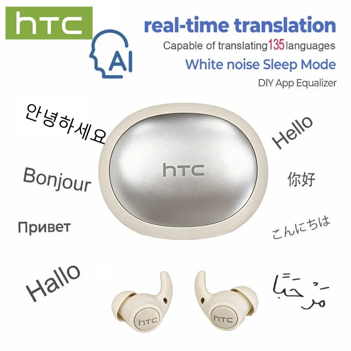 Auricolari Wireless HTC NE76 TWS con Traduttore AI, Mini Invisibili per il Sonno, Cancellazione del Rumore ENC, Bluetooth 5.3 a Bassa Latenza