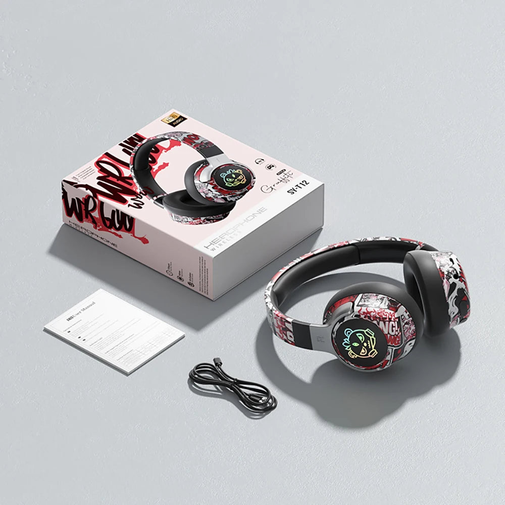 Cuffie da gioco Bluetooth 5.3 - Cuffie wireless con luci RGB, modalità a bassa latenza, microfono con cancellazione del rumore, paraorecchie confortevoli per PC