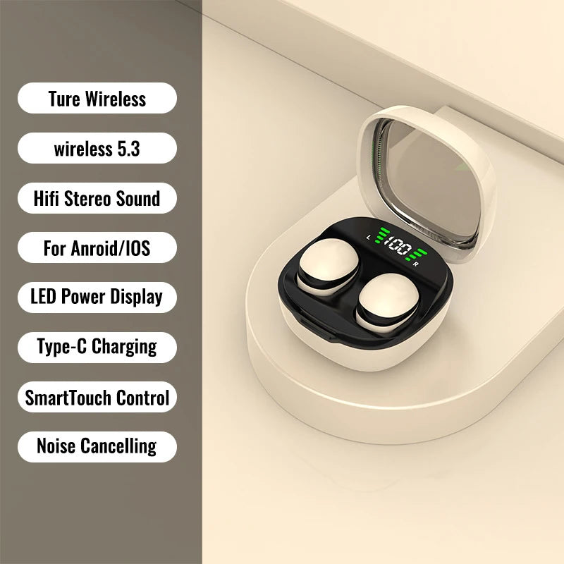Auricolari Bluetooth wireless MINI13-5.3, piccoli auricolari invisibili per dormire, lavorare, fare sport, cuffie HD HIFI con qualità audio bassi di alta qualità.