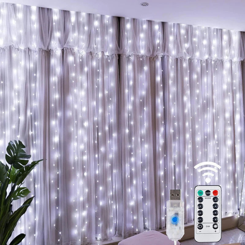 Luci natalizie LED Luci per tende a corda fata 8 modalità Telecomando USB Festone Decorazioni natalizie per le vacanze domestiche Lampada di Capodanno