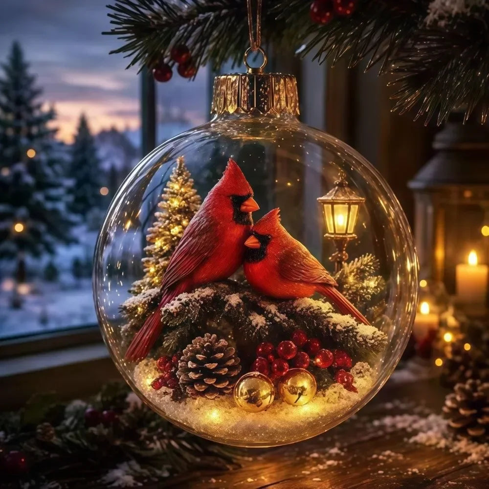 1 pezzo di ornamento natalizio a forma di palla in acrilico da 8 cm, design trasparente con ciondolo luminoso di Babbo Natale, decorazione natalizia da appendere.