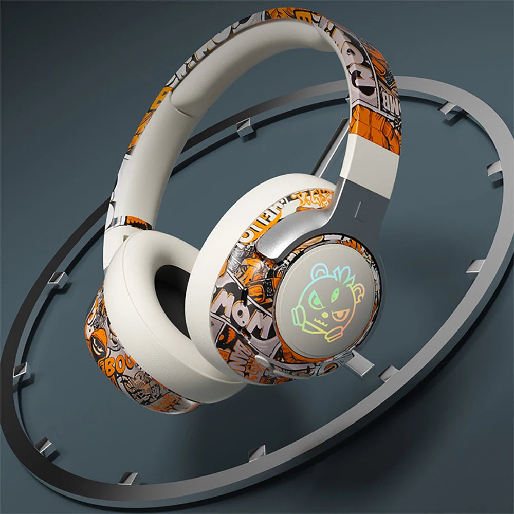 Cuffie da gioco Bluetooth 5.3 - Cuffie wireless con luci RGB, modalità a bassa latenza, microfono con cancellazione del rumore, paraorecchie confortevoli per PC