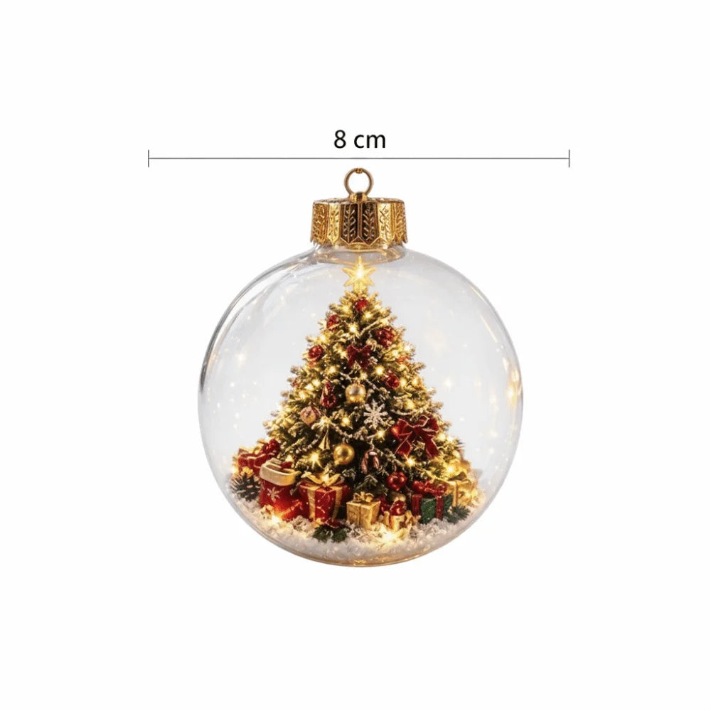 1 pezzo di ornamento natalizio a forma di palla in acrilico da 8 cm, design trasparente con ciondolo luminoso di Babbo Natale, decorazione natalizia da appendere.