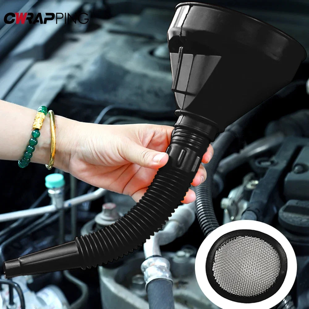 Imbuto per rifornimento del motore con filtro per auto, moto, camion, olio, benzina, filtro di riempimento, tubo di prolunga, strumento per imbuti