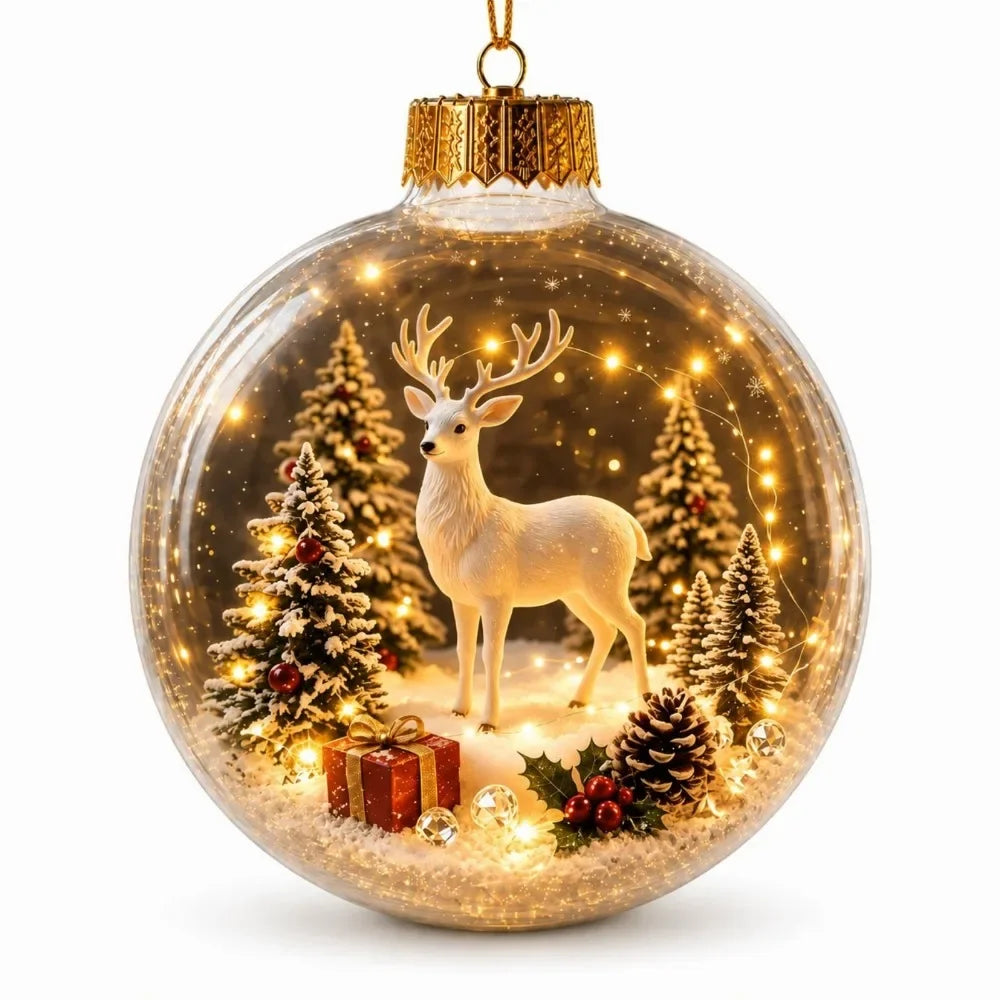 1 pezzo di ornamento natalizio a forma di palla in acrilico da 8 cm, design trasparente con ciondolo luminoso di Babbo Natale, decorazione natalizia da appendere.