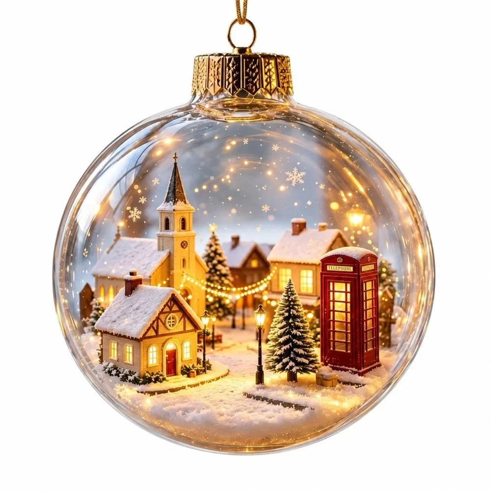 1 pezzo di ornamento natalizio a forma di palla in acrilico da 8 cm, design trasparente con ciondolo luminoso di Babbo Natale, decorazione natalizia da appendere.