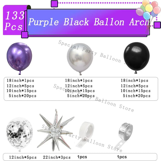 Kit arco ghirlanda di palloncini neri viola argento Palloncino di coriandoli in lattice Decorazioni per feste di buon compleanno Anniversario di matrimonio Baby Shower