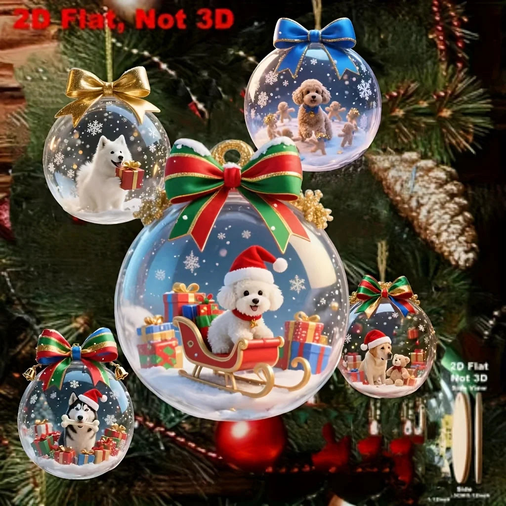 Set da 8 pezzi di decorazioni natalizie con palline pendenti in legno 2D per cani carini per la finestra di casa, l'ufficio, l'aula, il cortile e l'arredamento delle feste