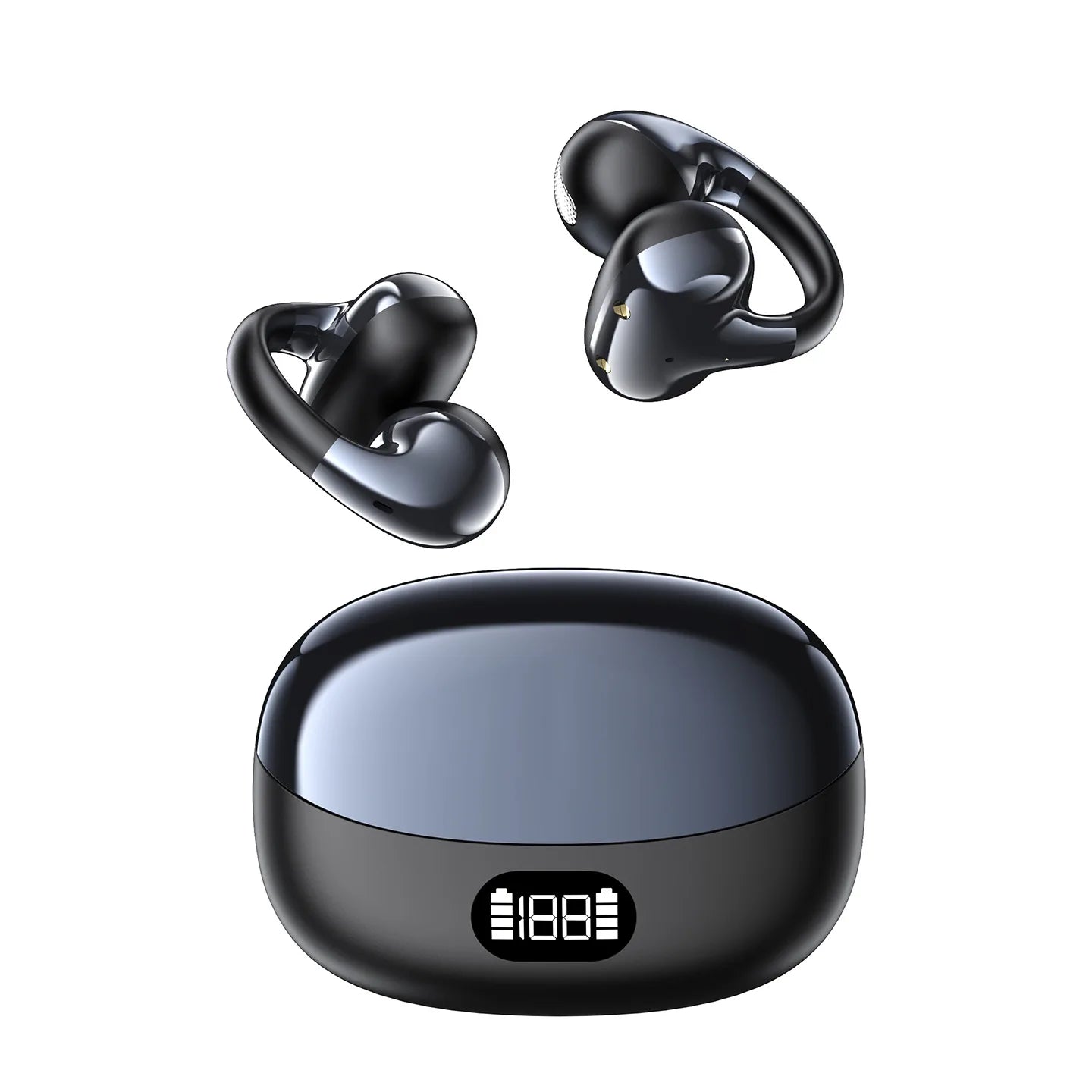 "Auricolari Bluetooth Open-Style con Display di Carica — Clip Lunga Batteria"