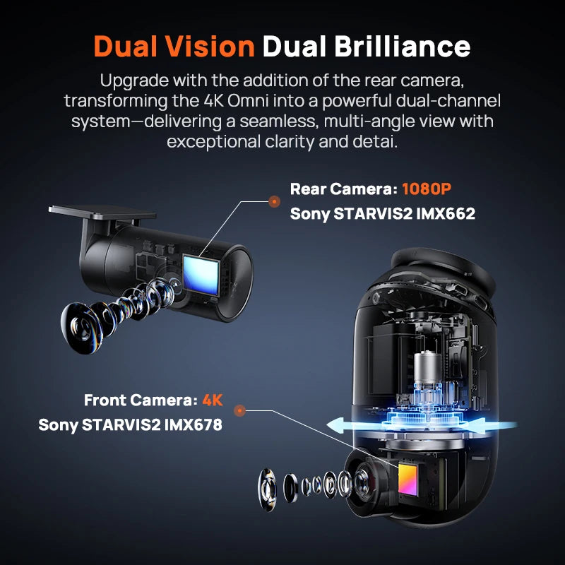 Versione globale 70mai Dash Cam 4K Omni X800 360 °   Supercondensatore compatibile 4G con supporto HDR a doppio canale rotante 70mai X800 Omni