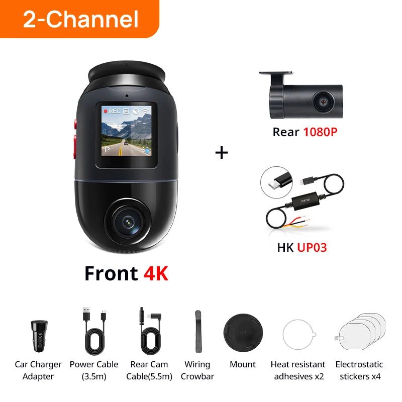 Versione globale 70mai Dash Cam 4K Omni X800 360 °   Supercondensatore compatibile 4G con supporto HDR a doppio canale rotante 70mai X800 Omni