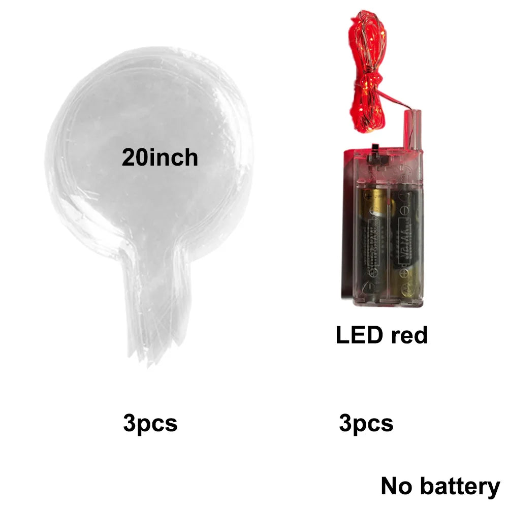 3 set Red Light Up Led Clear Bobo Balloons Glow Bubble Balloons Lights Christmas Valentines Day Wedding Birthday Party Decor
