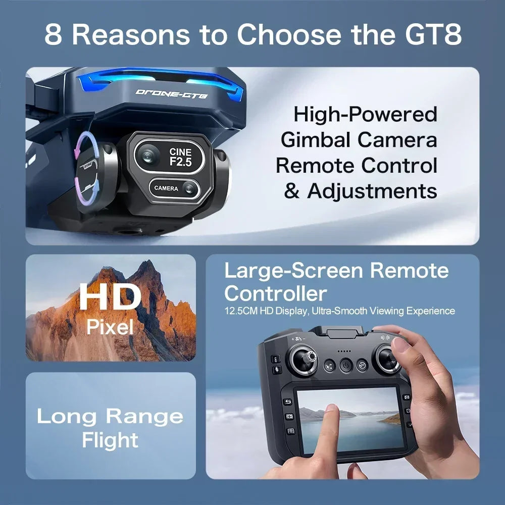 Drone 4K HD GT8 Fotocamera Evitamento Ostacoli Fotografia Aerea Drone Brushless con Schermo Pieghevole RC Drone Quadcopter RTF
