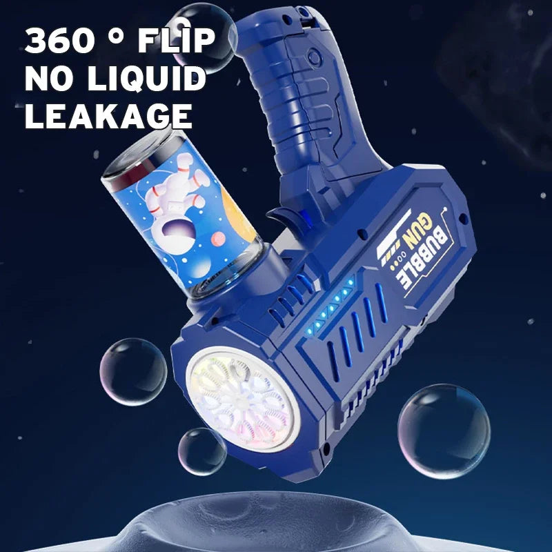 Macchina per bolle a razzo con pistola a bolle completamente automatica, soffiatore automatico con giocattolo liquido a bolle per regali di bolle all'aperto da spiaggia per bambini
