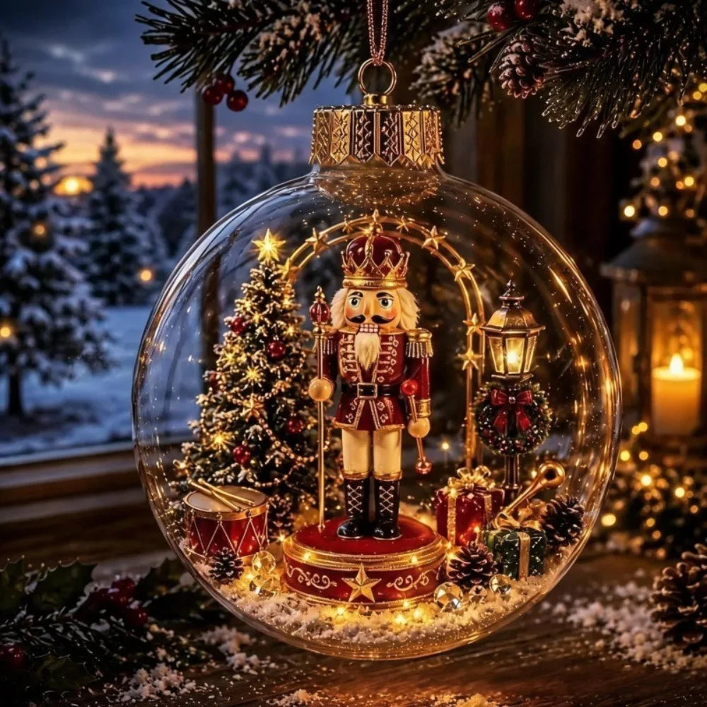 Palla di Natale in Acrilico Trasparente, Dimensione 8CM, Decorazione Natalizia da Appendere con Luce e Ciondolo Babbo Natale