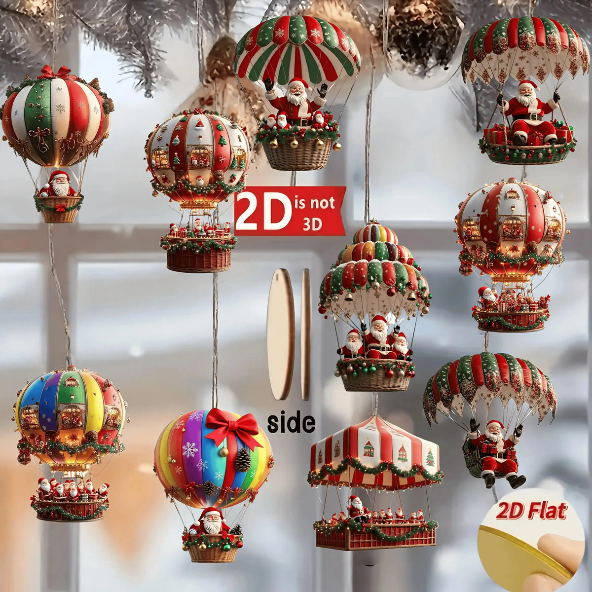 Un set di 10 pezzi di ornamenti pendenti in legno fatti a mano della serie di paracadute di Babbo Natale: perfetta decorazione regalo per le vacanze per la casa e il giardino