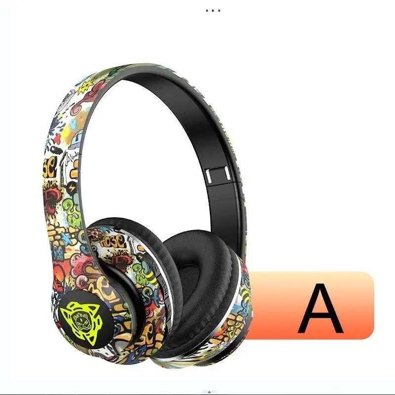Nuovi Auricolari LED Stile Graffiti Bluetooth Cablati e Wireless, Pieghevoli con Bassi Potenti, Stereo HIFI per Musica e Sport