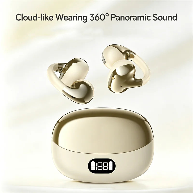 "Auricolari Bluetooth Open-Style con Display di Carica — Clip Lunga Batteria"